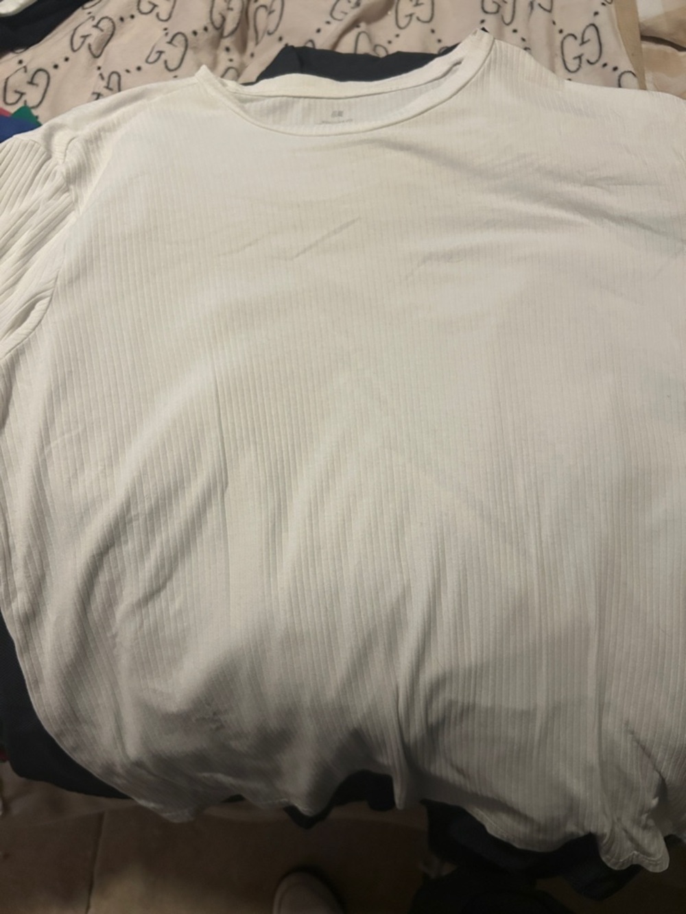 White Ribbed Crewneck Top
